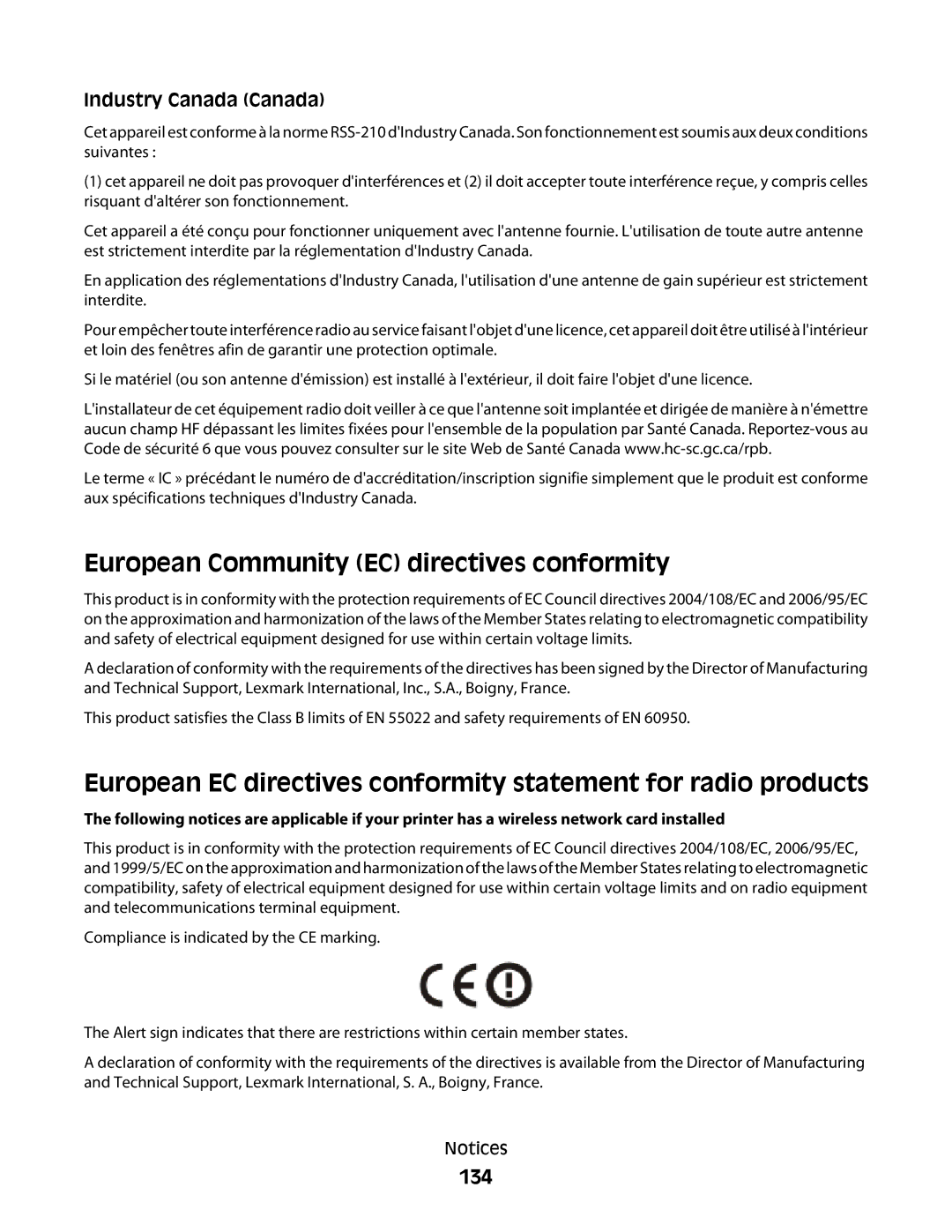 Lexmark 4900 Series manual European Community EC directives conformity, 134 