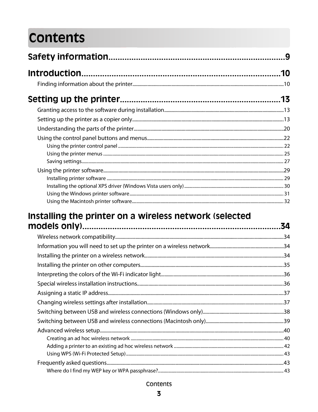 Lexmark 4900 Series manual Contents 