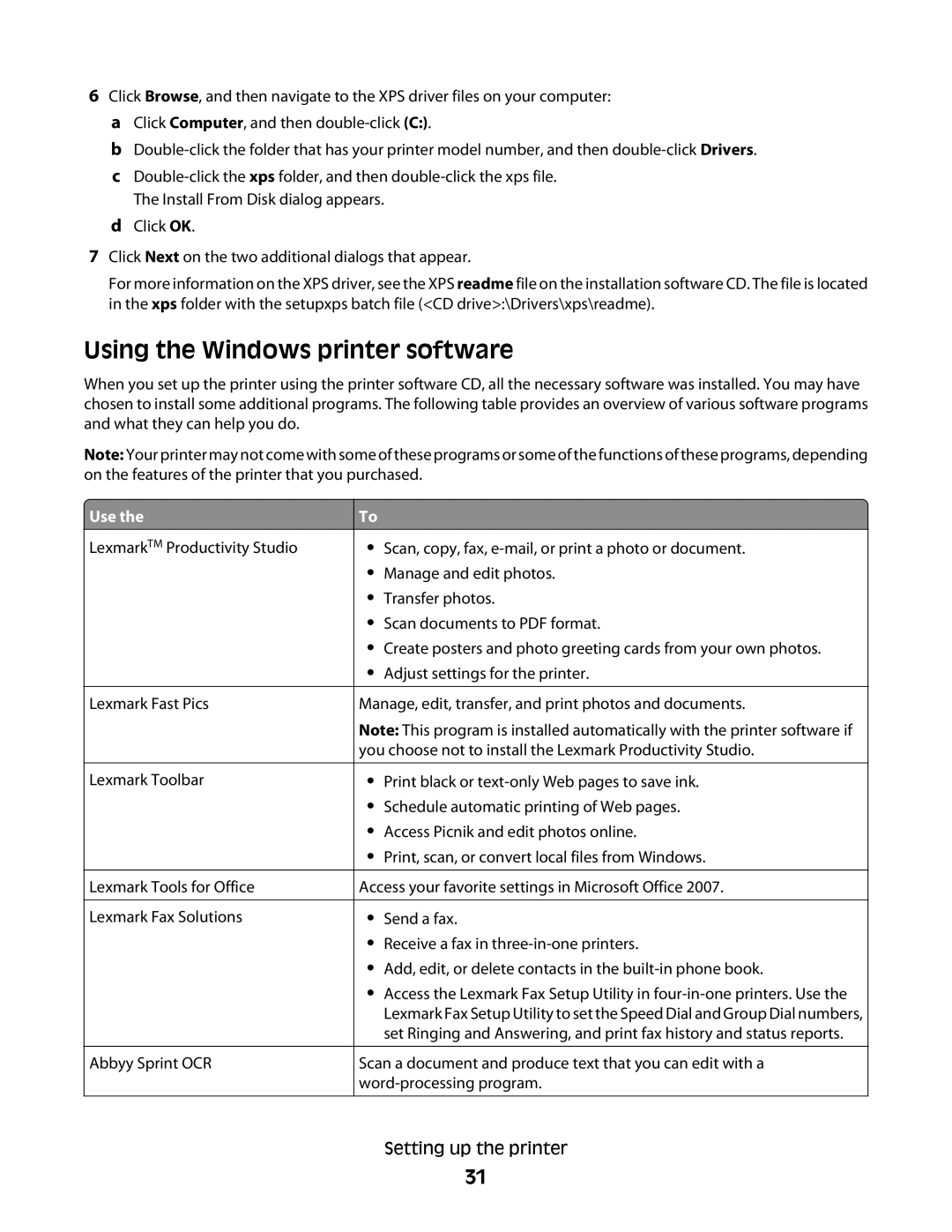 Lexmark 4900 Series manual Using the Windows printer software 