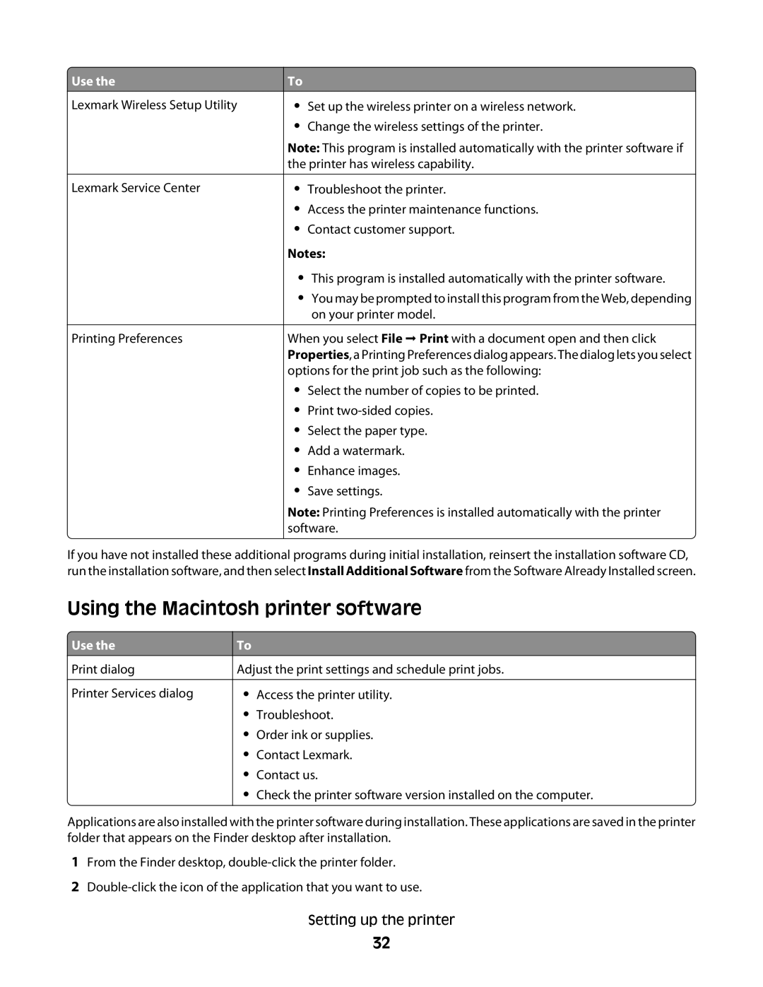 Lexmark 4900 Series manual Using the Macintosh printer software 