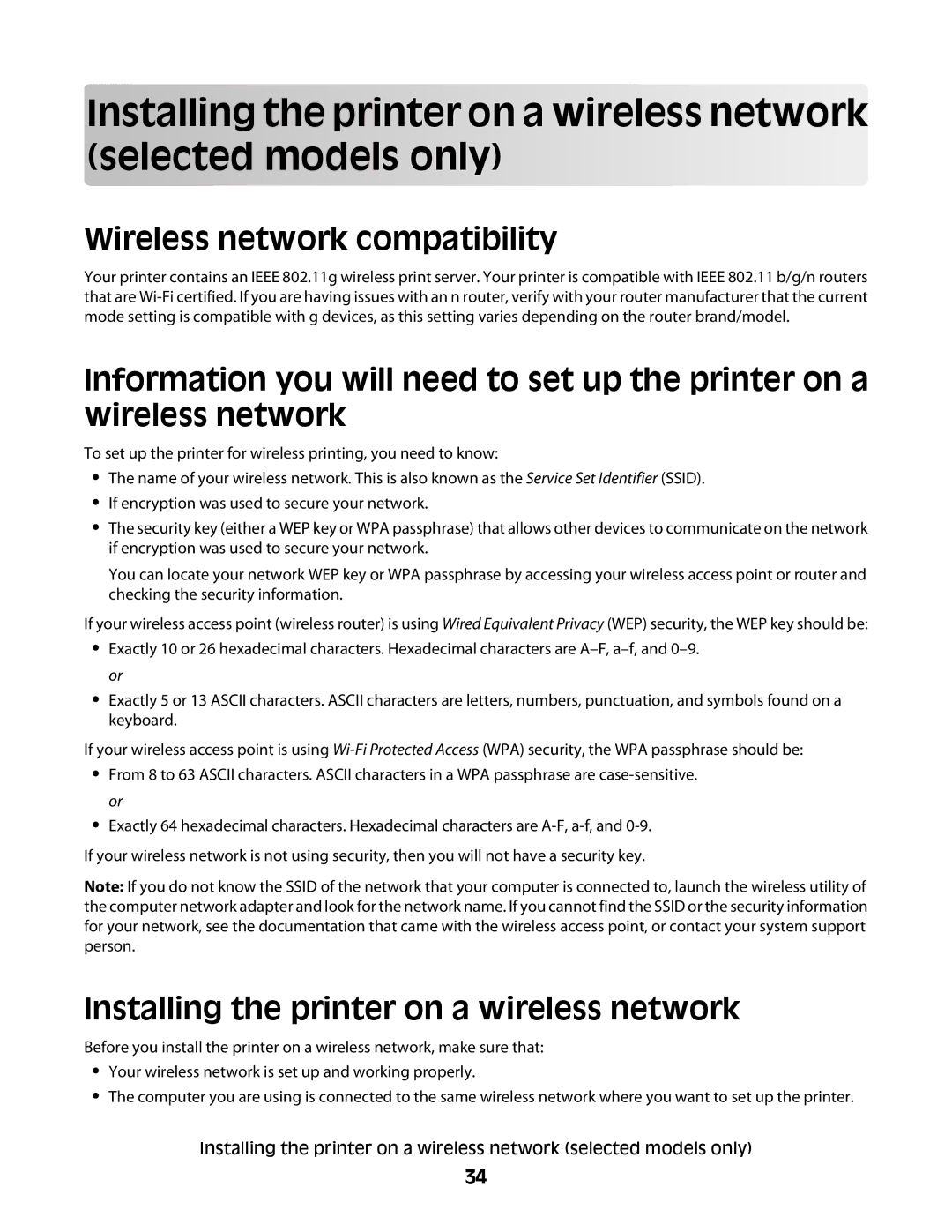 Lexmark 4900 Series manual Wireless network compatibility, Installing the printer on a wireless network 