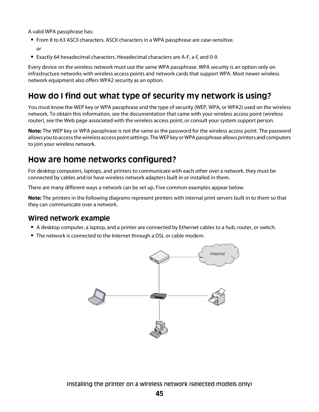 Lexmark 4900 Series manual How are home networks configured?, Wired network example 