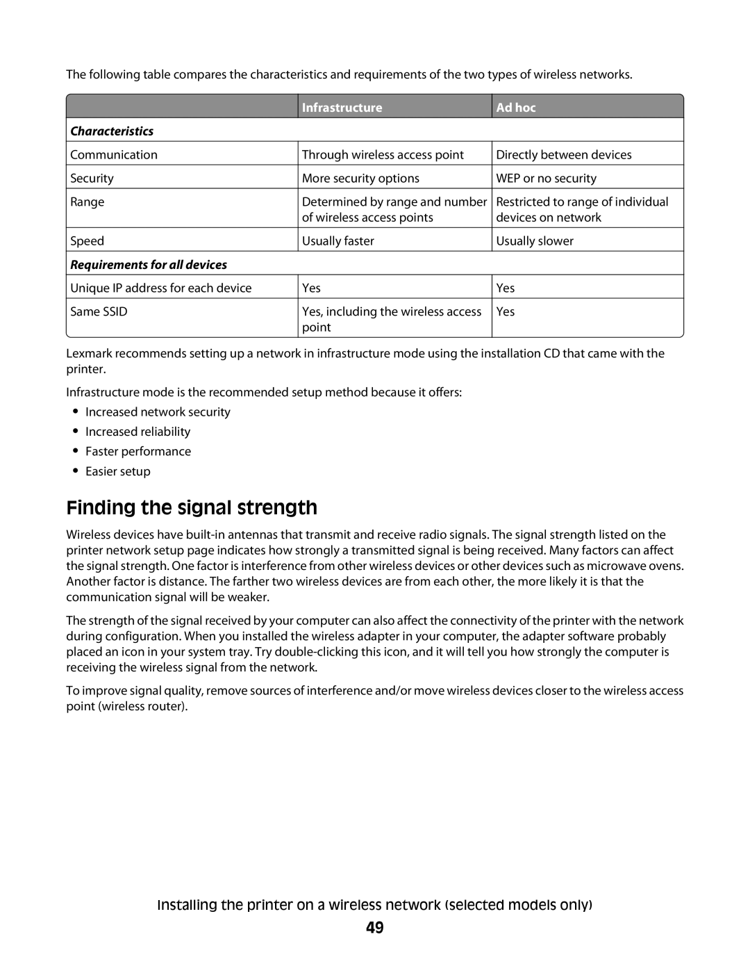 Lexmark 4900 Series manual Finding the signal strength, Requirements for all devices 