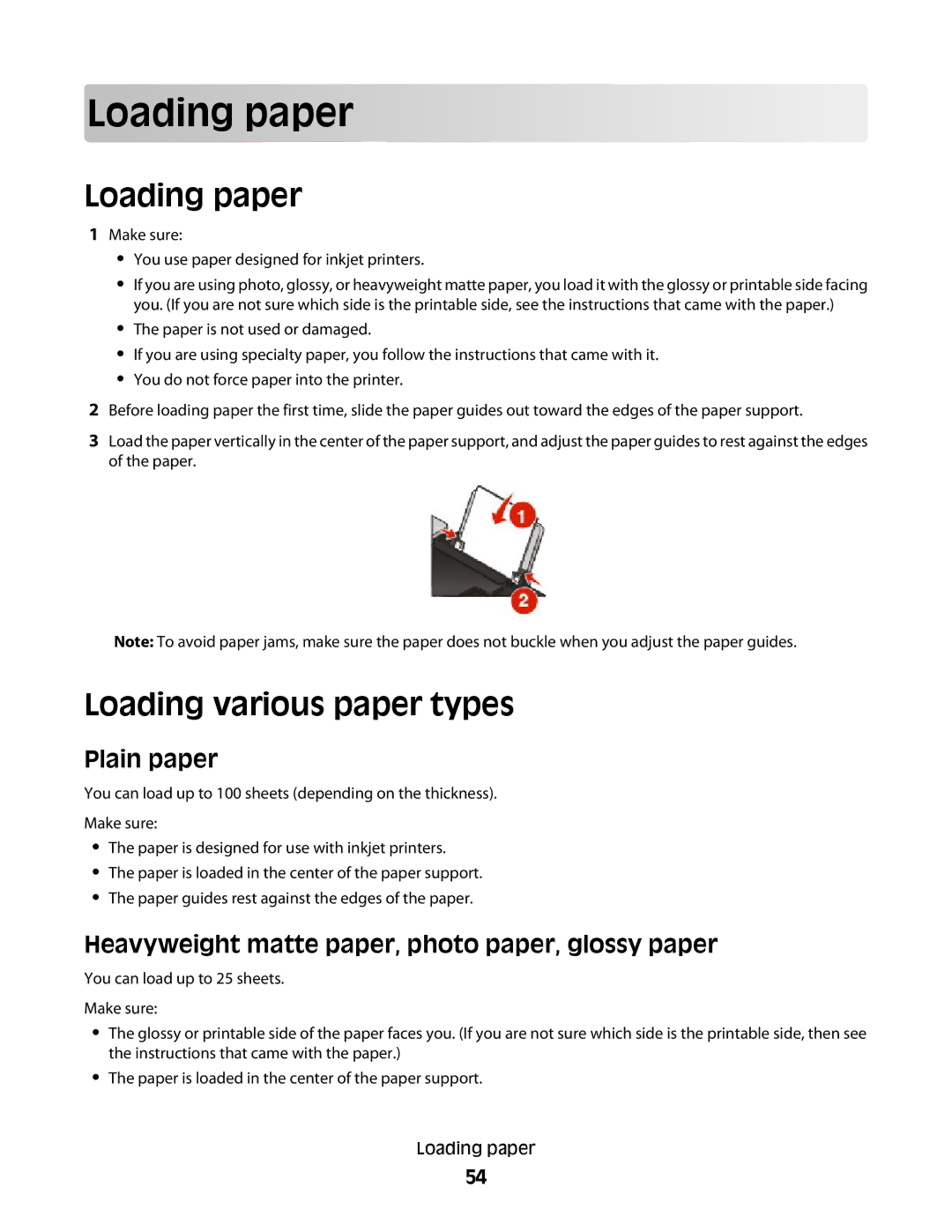 Lexmark 4900 Series manual Loading paper, Loading various paper types, Plain paper 