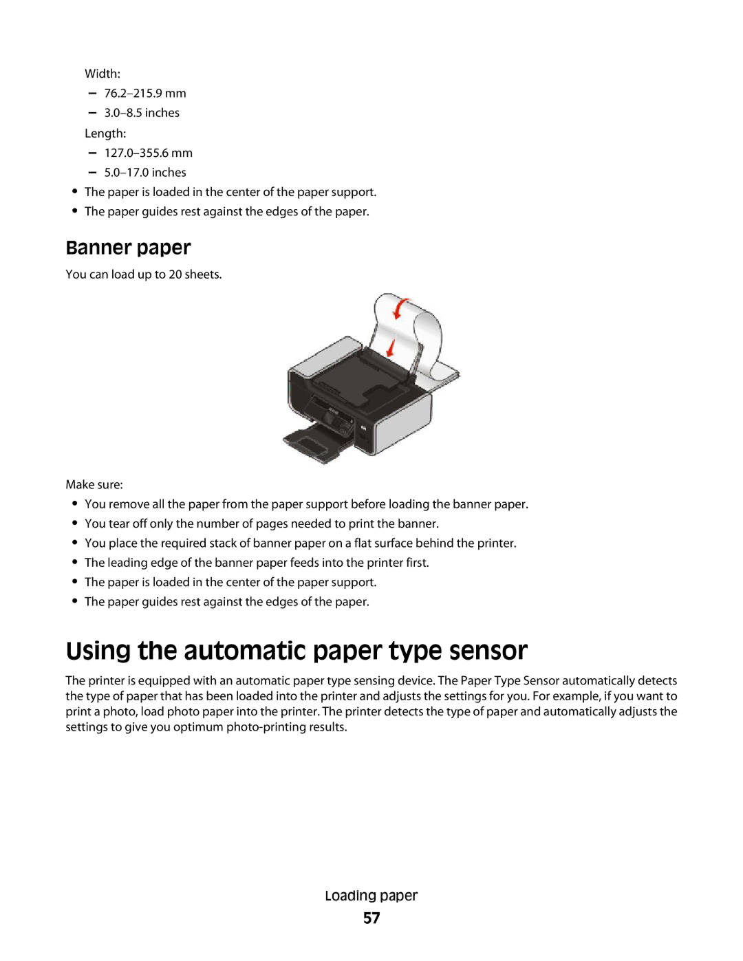 Lexmark 4900 Series manual Using the automatic paper type sensor, Banner paper 