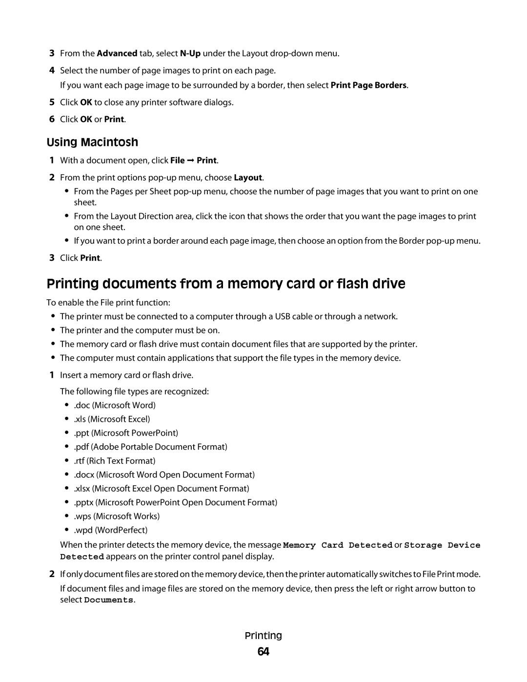 Lexmark 4900 Series manual Printing documents from a memory card or flash drive 