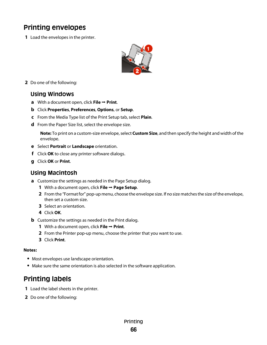 Lexmark 4900 Series manual Printing envelopes, Printing labels 