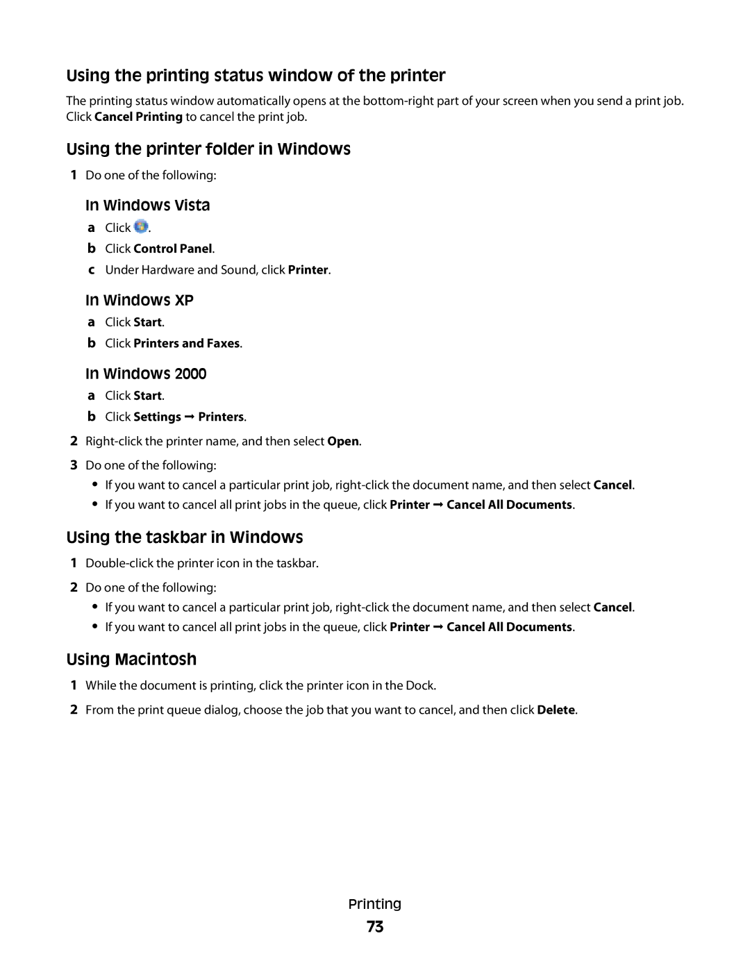 Lexmark 4900 Series manual Using the printing status window of the printer 