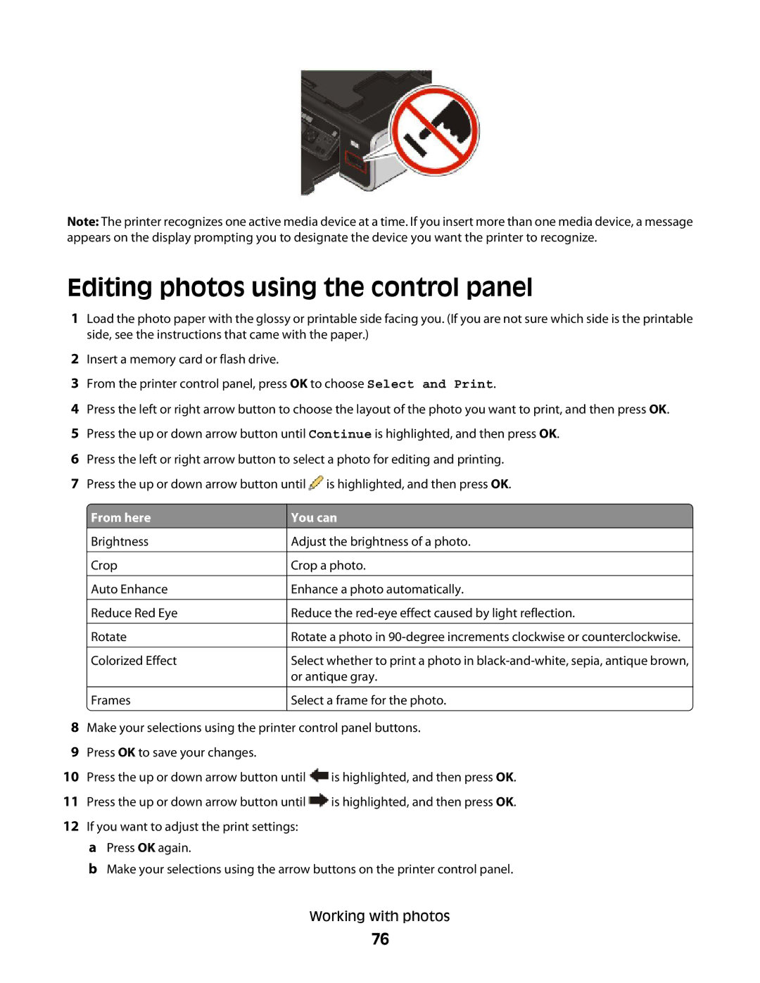 Lexmark 4900 Series manual Editing photos using the control panel, From here You can 