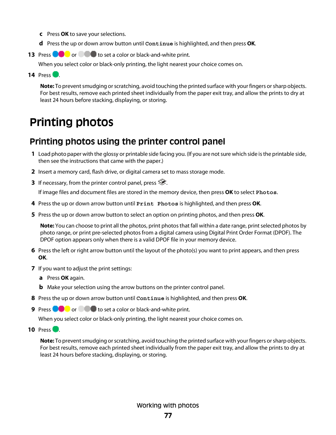 Lexmark 4900 Series manual Printing photos using the printer control panel 