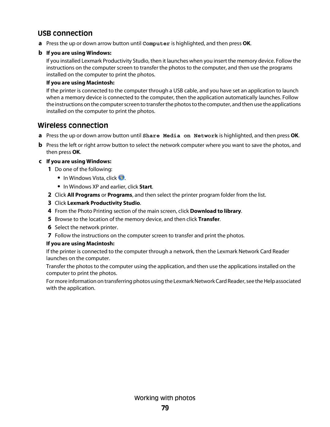 Lexmark 4900 Series manual Wireless connection, If you are using Windows, If you are using Macintosh 