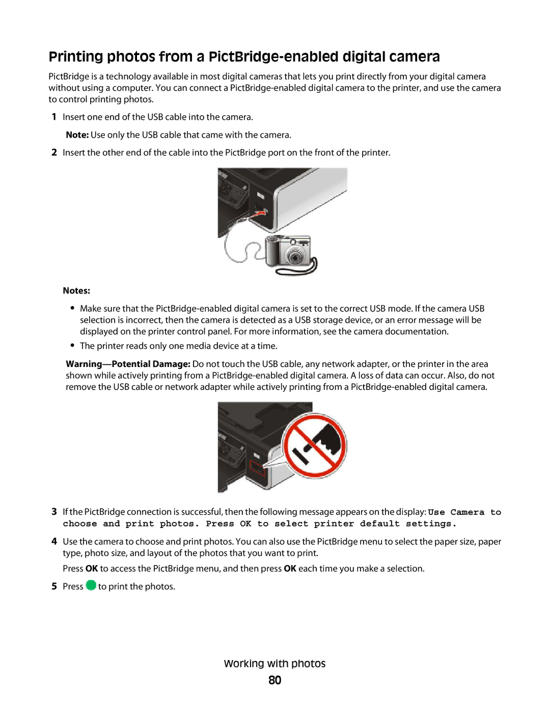 Lexmark 4900 Series manual Printing photos from a PictBridge-enabled digital camera 