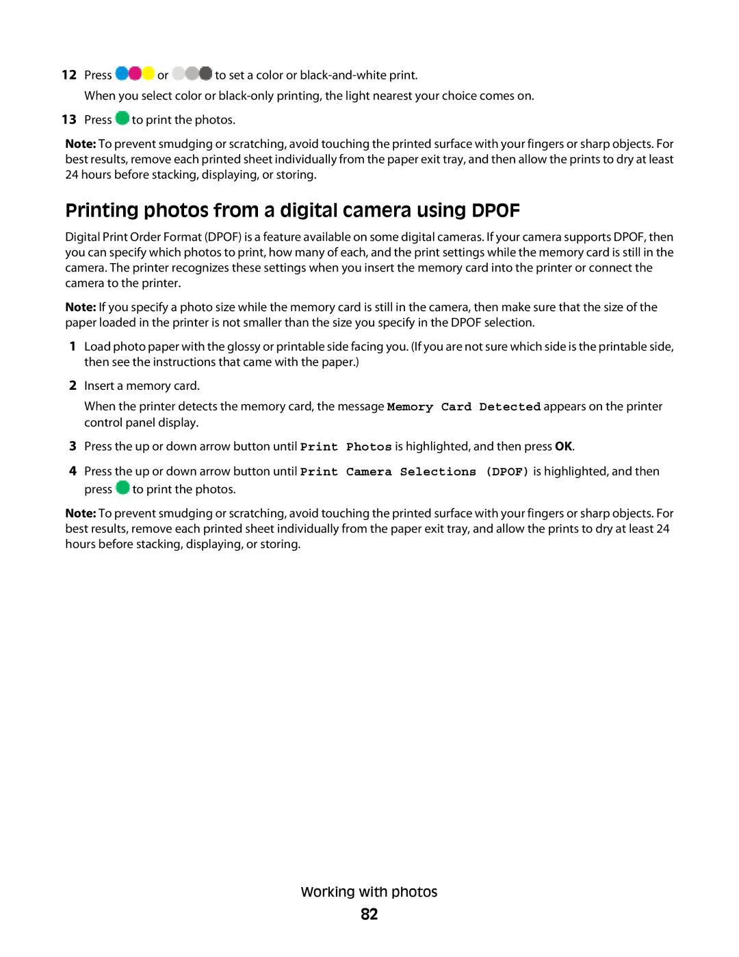 Lexmark 4900 Series manual Printing photos from a digital camera using Dpof 