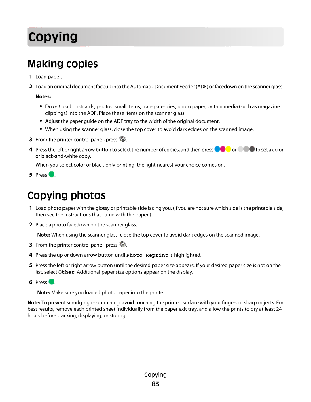 Lexmark 4900 Series manual Copying, Making copies 