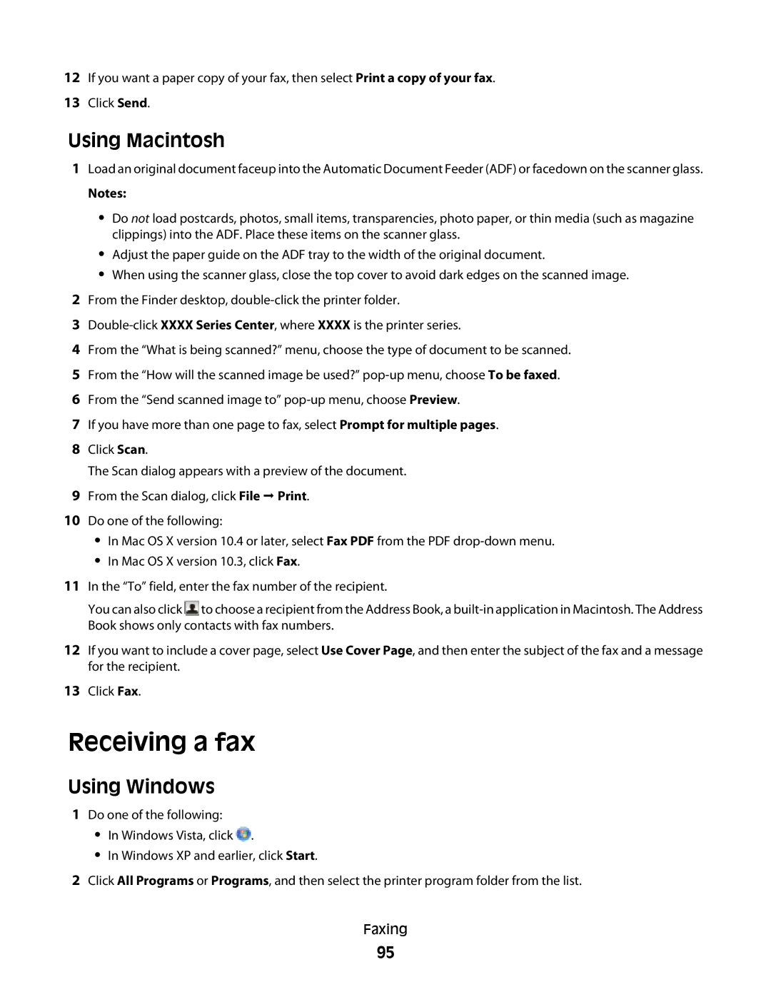 Lexmark 4900 Series manual Receiving a fax 