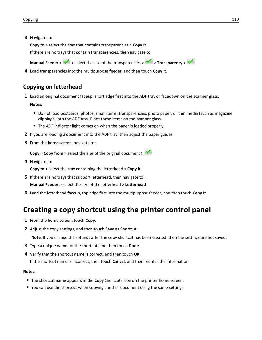 Lexmark 896, 496, 696 manual Creating a copy shortcut using the printer control panel, Copying on letterhead 