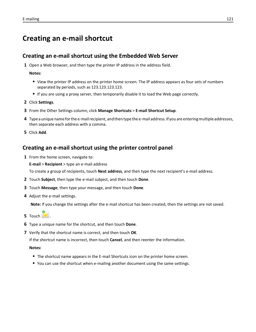 Lexmark 696, 496, 896 manual Creating an e-mail shortcut using the Embedded Web Server, Mailing 121, Click Settings 