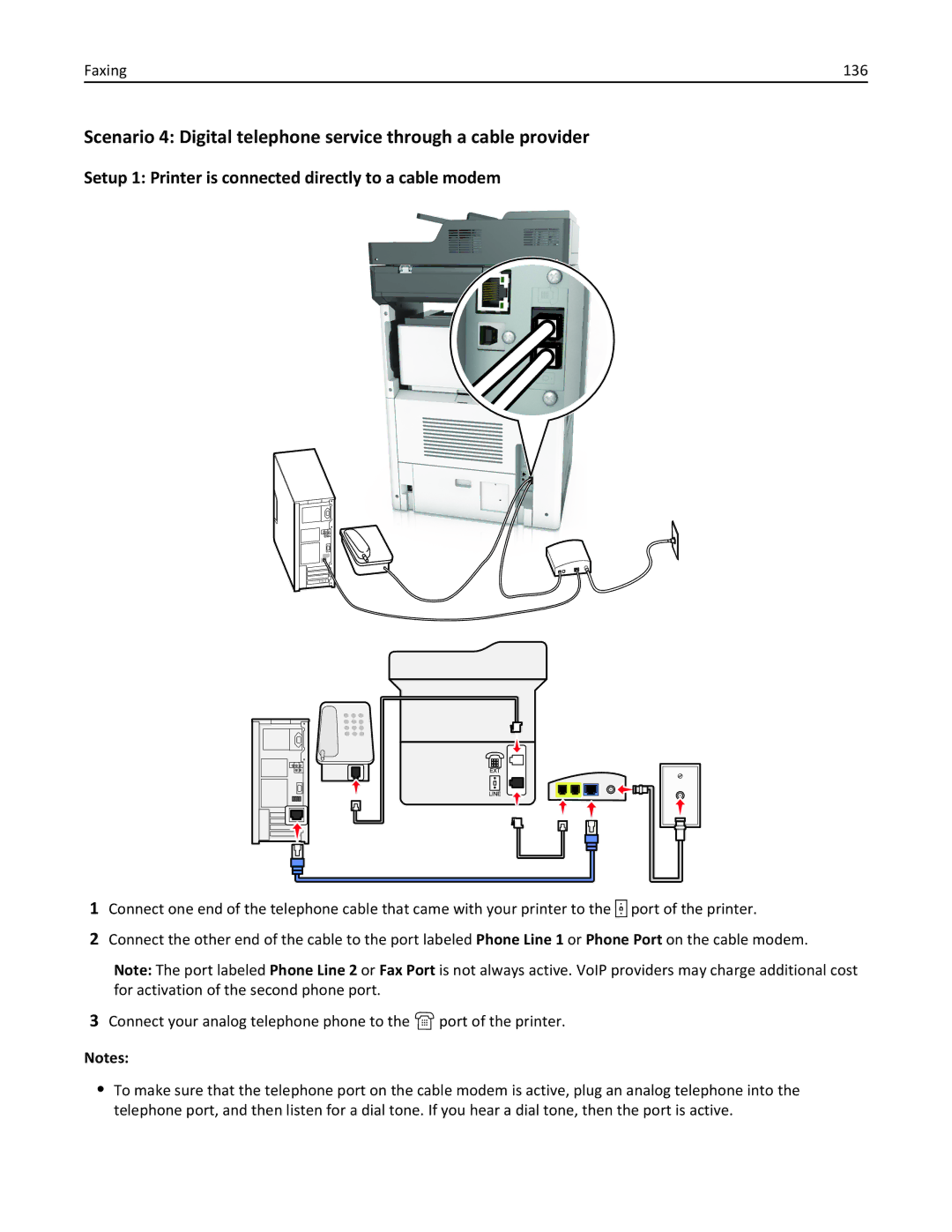 Lexmark 696, 496, 896 manual Setup 1 Printer is connected directly to a cable modem, Faxing 136 