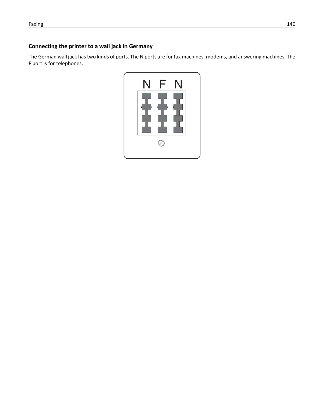 Lexmark 896, 496, 696 manual Connecting the printer to a wall jack in Germany, Faxing 140 