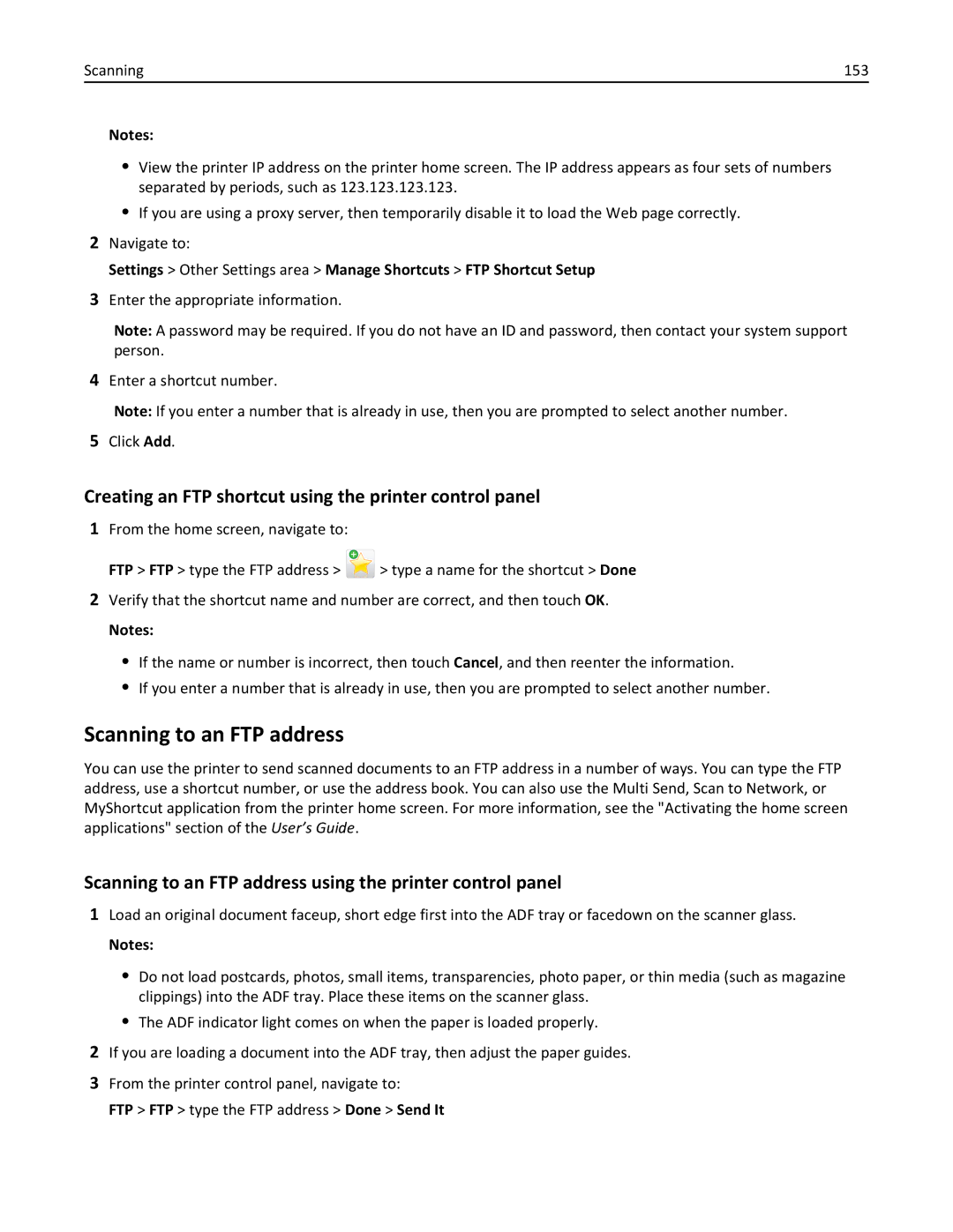 Lexmark 496, 696, 896 manual Scanning to an FTP address, Creating an FTP shortcut using the printer control panel 