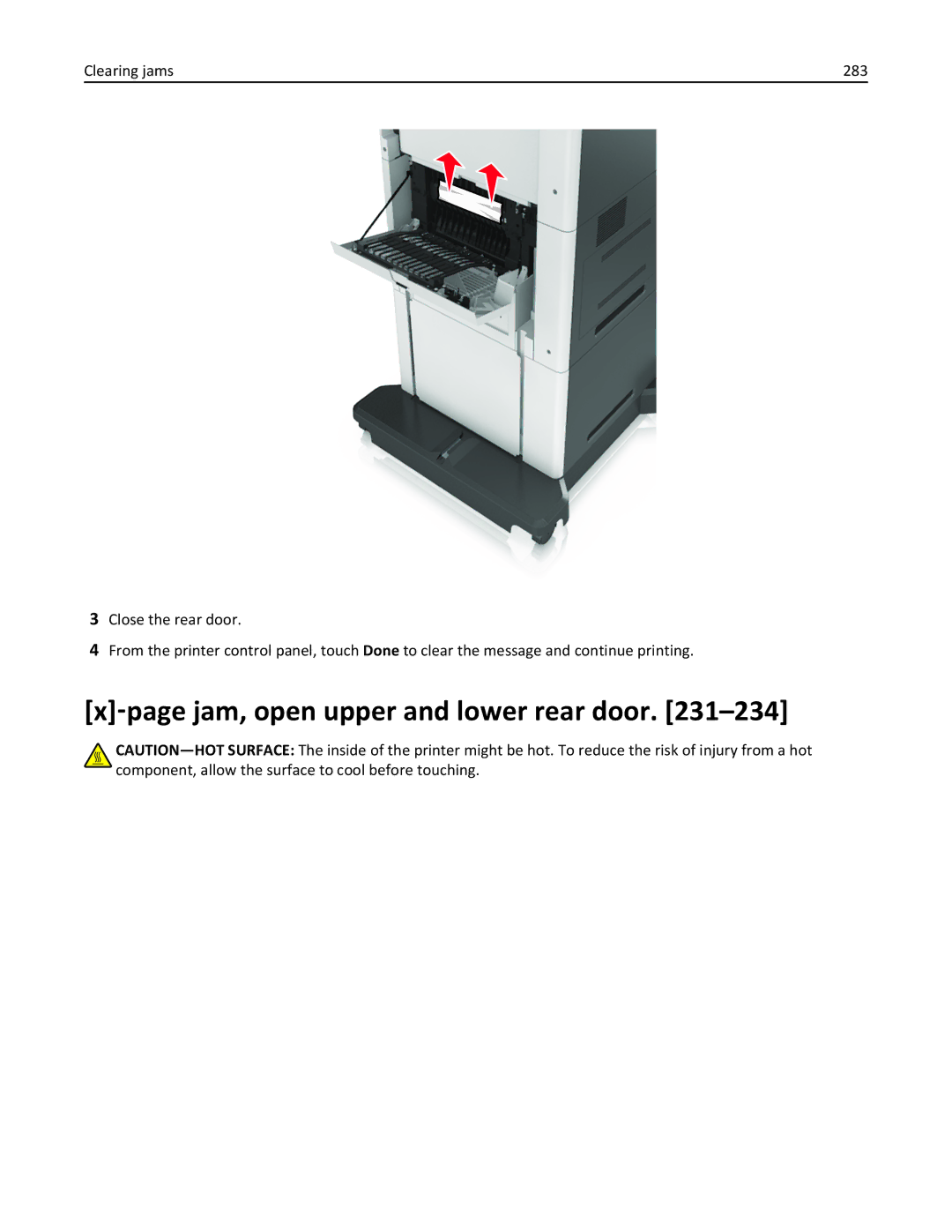 Lexmark 696, 496, 896 manual ‑page jam, open upper and lower rear door 