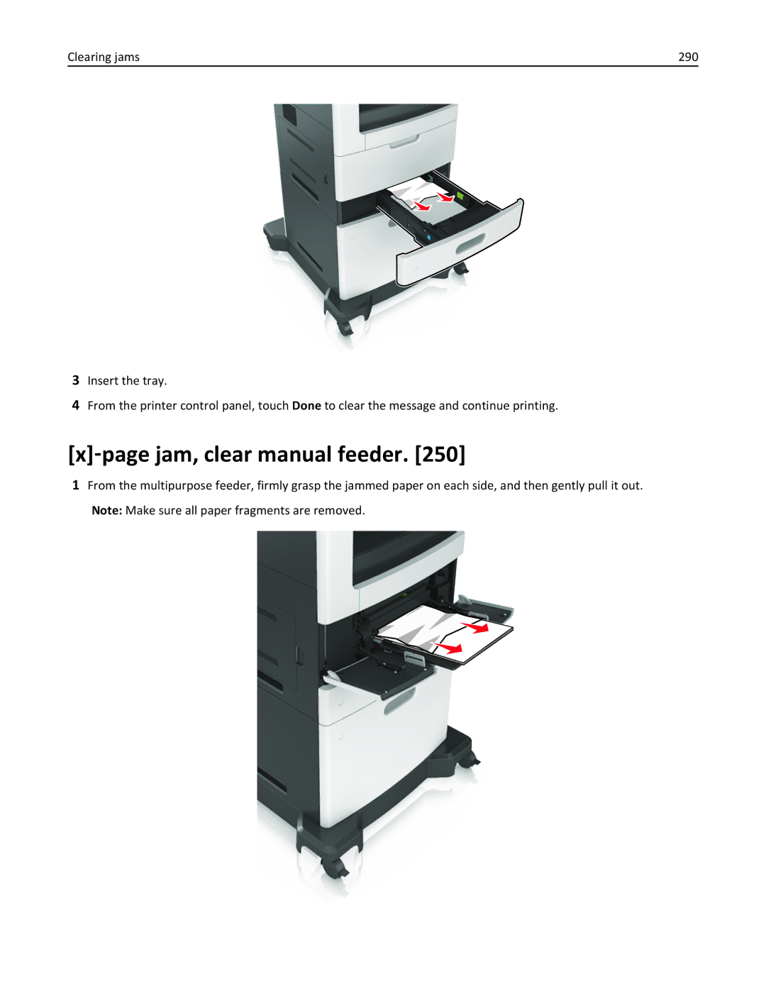 Lexmark 896, 496, 696 ‑page jam, clear manual feeder 