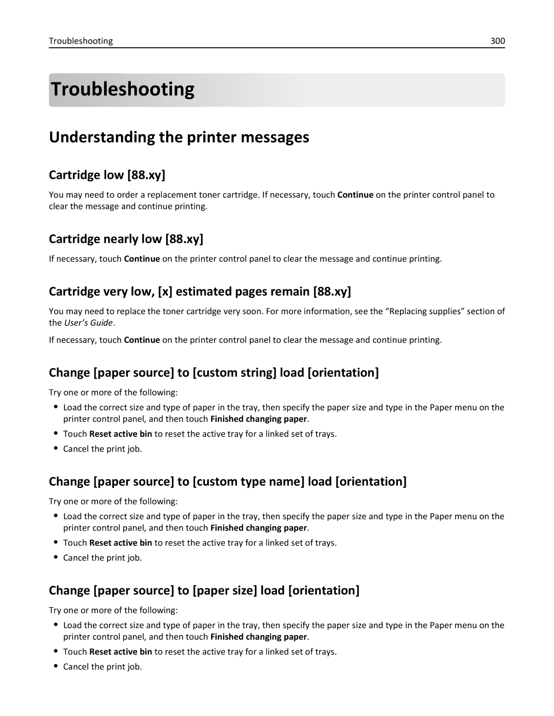 Lexmark 496, 696, 896 manual Troubleshooting, Understanding the printer messages 