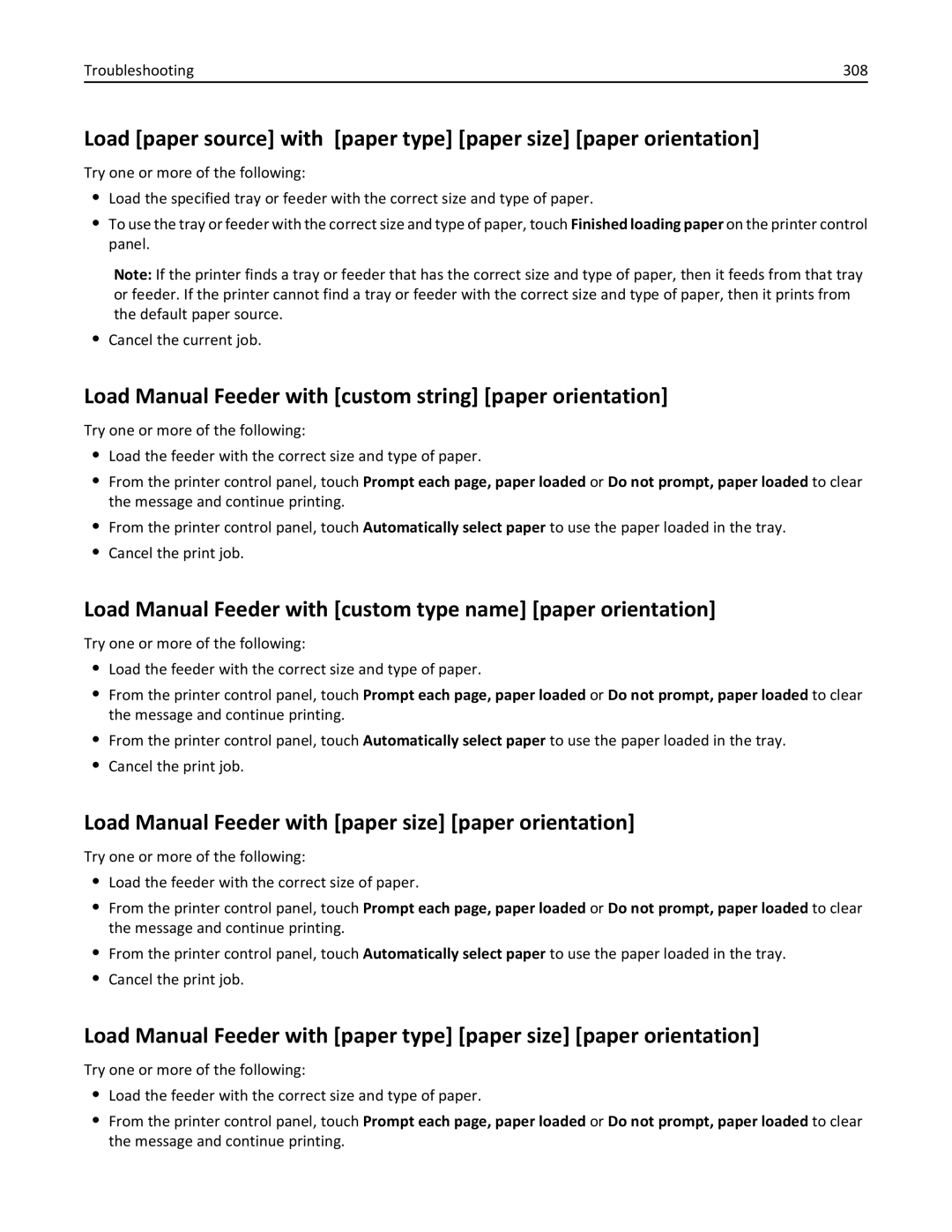 Lexmark 896 Load Manual Feeder with custom string paper orientation, Load Manual Feeder with paper size paper orientation 