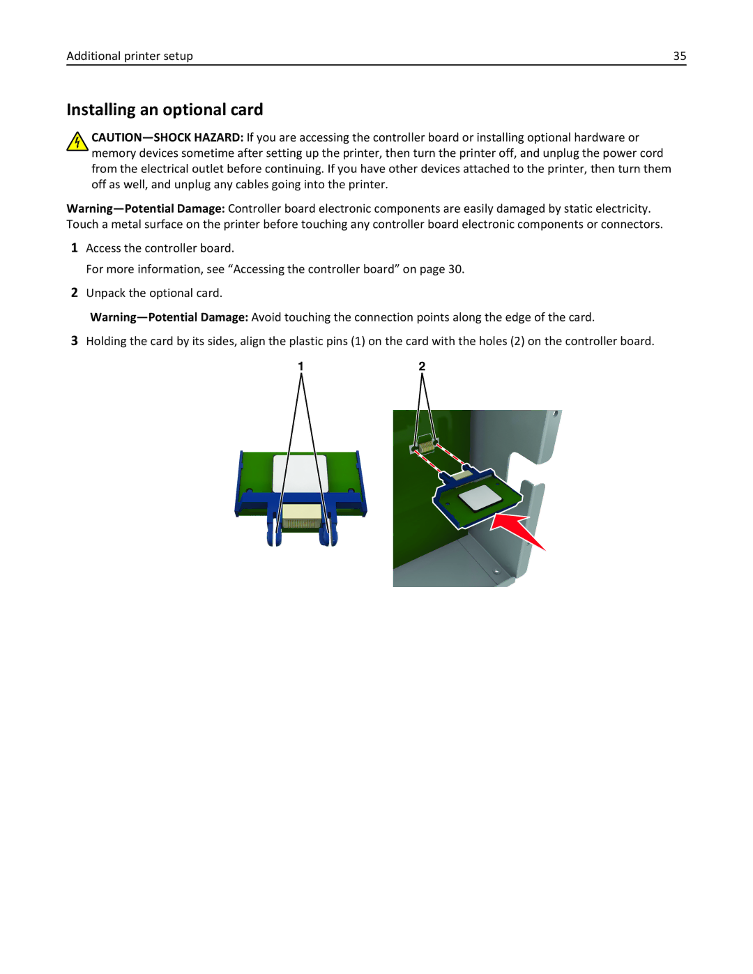 Lexmark 896, 496, 696 manual Installing an optional card, Additional printer setup 