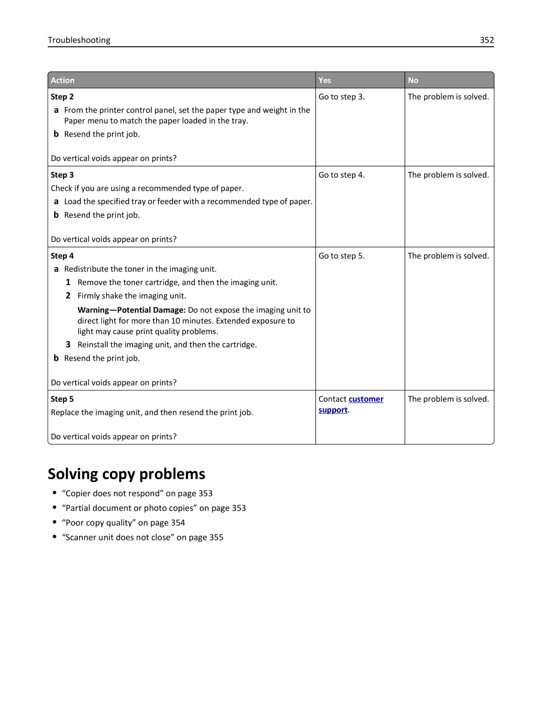 Lexmark 696, 496, 896 manual Solving copy problems, Troubleshooting 352 