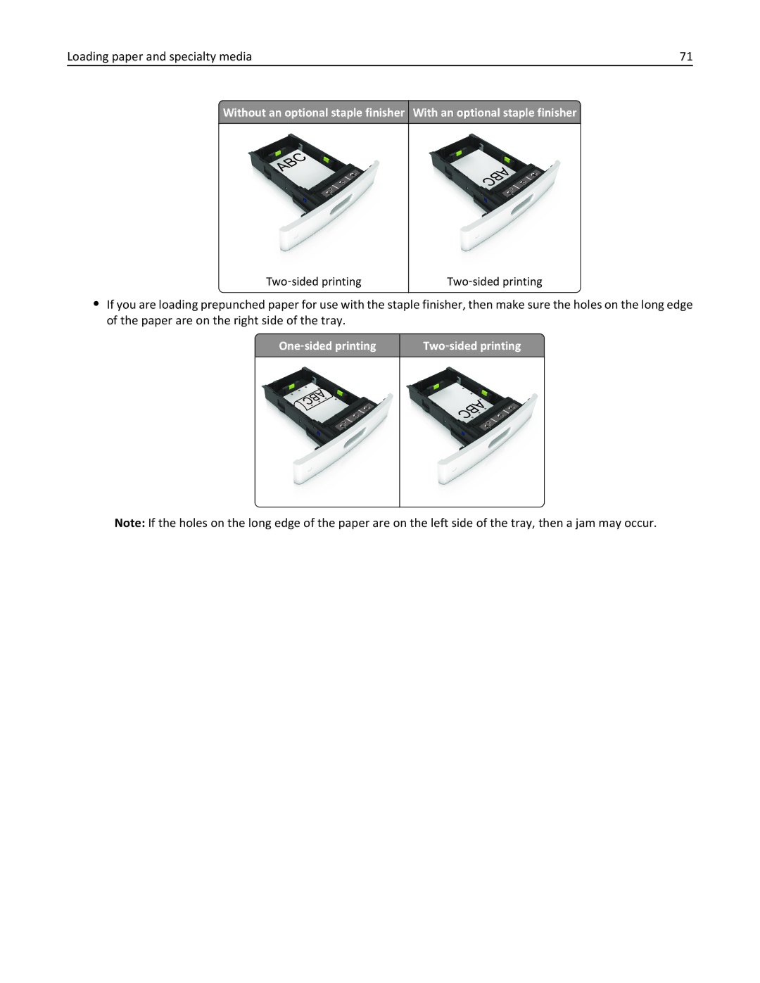 Lexmark 896, 496, 696 manual Loading paper and specialty media, One ‑sided printing Two ‑sided printing 