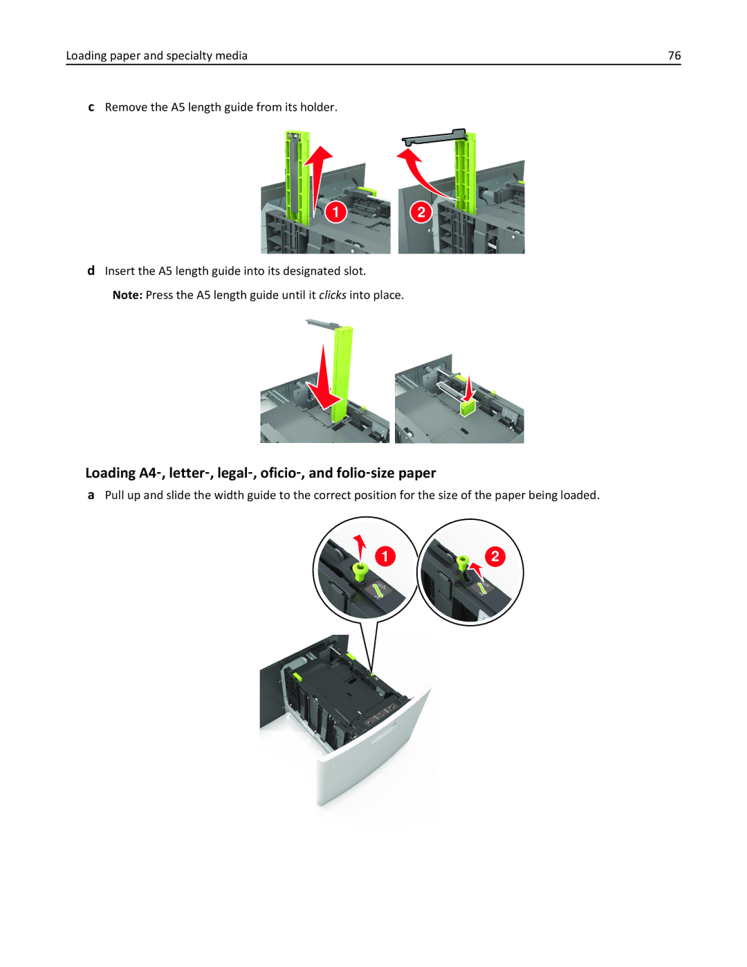 Lexmark 696, 496, 896 manual Loading A4‑, letter‑, legal‑, oficio‑, and folio‑size paper 