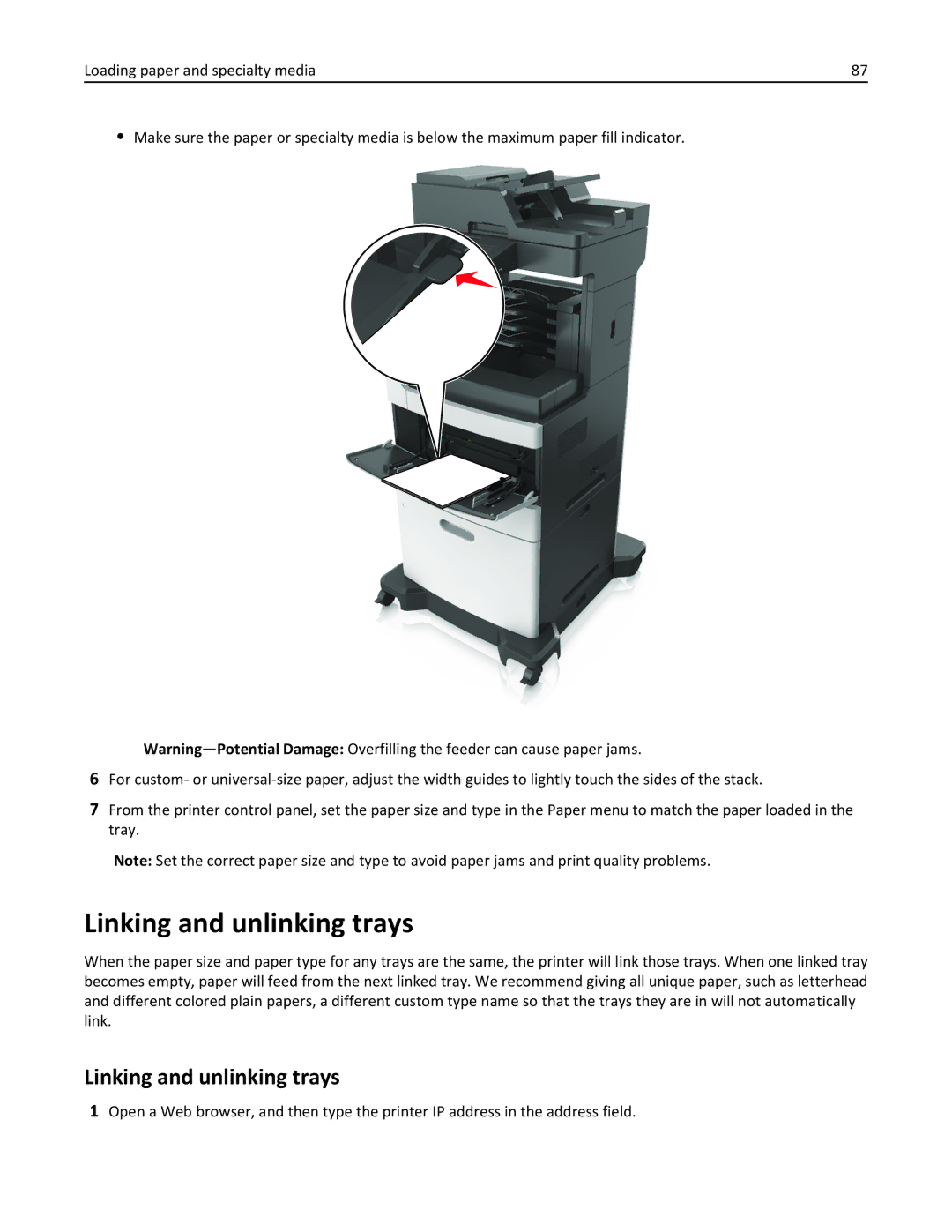 Lexmark 496, 696, 896 manual Linking and unlinking trays 