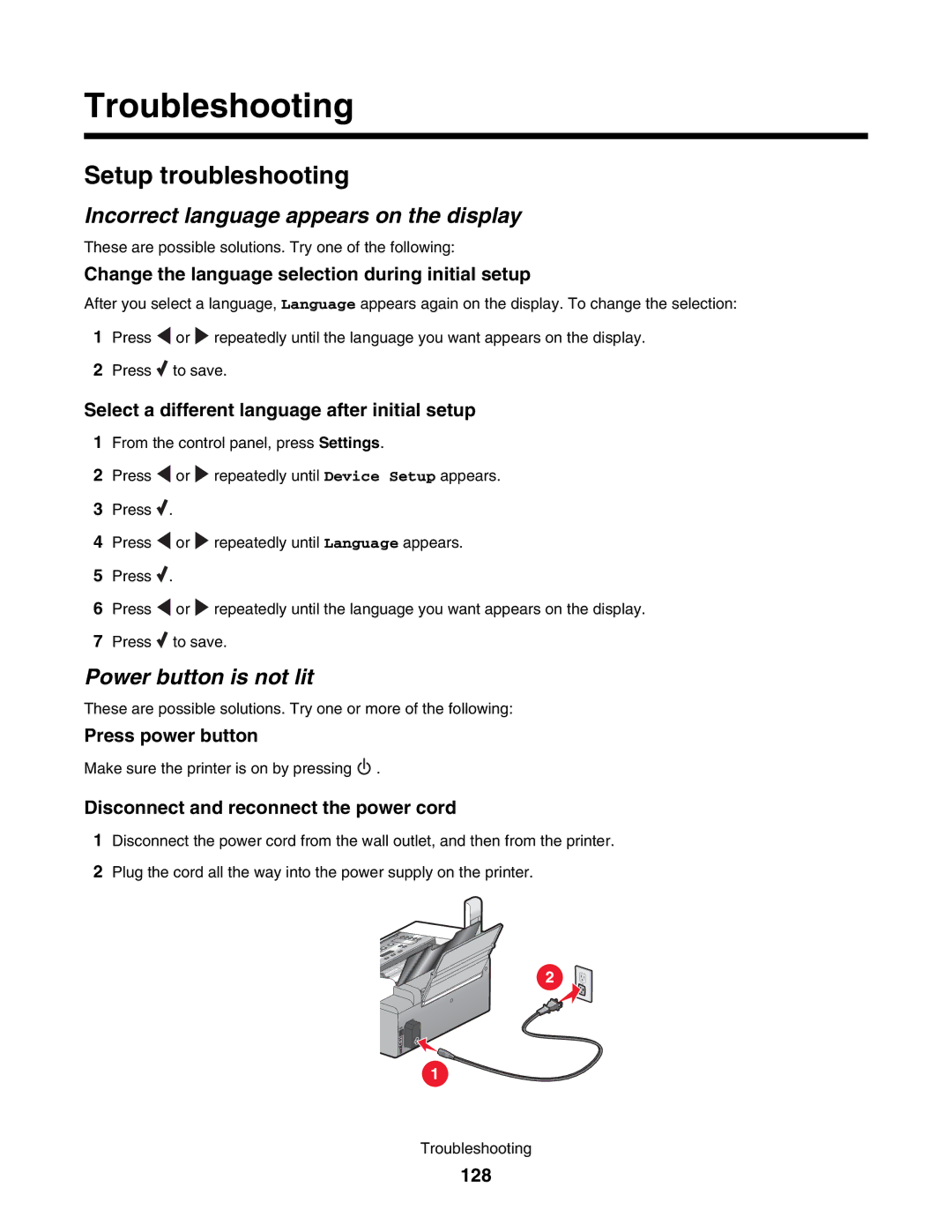 Lexmark 5000 Series manual Troubleshooting, Setup troubleshooting, Incorrect language appears on the display 