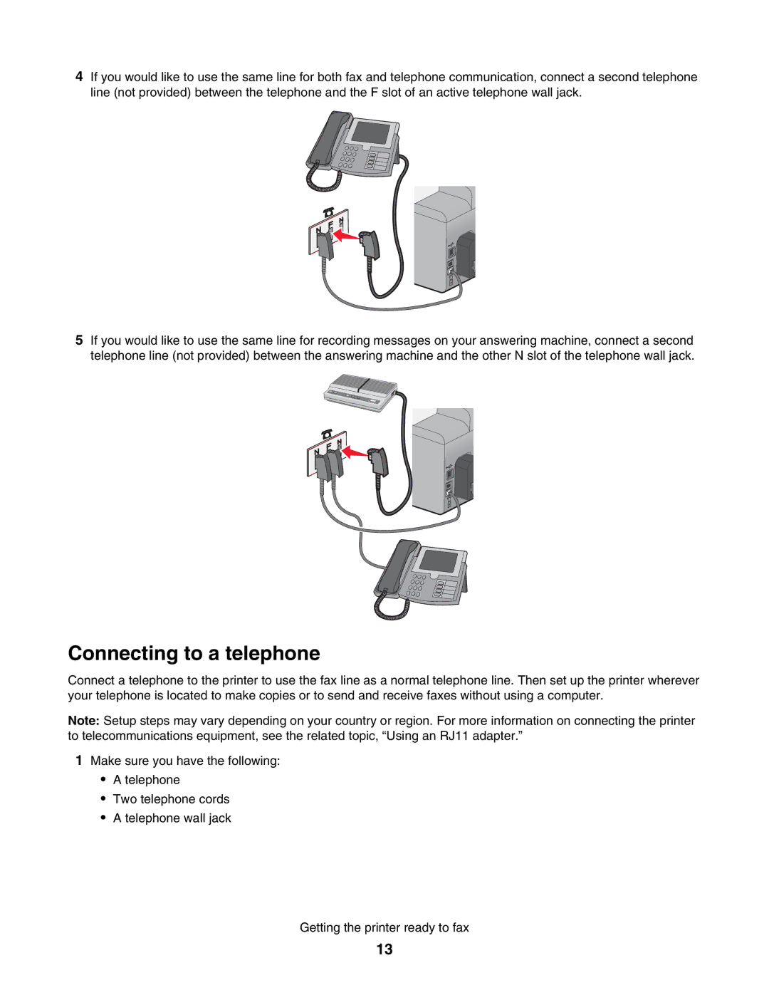 Lexmark 5000 Series manual Connecting to a telephone 