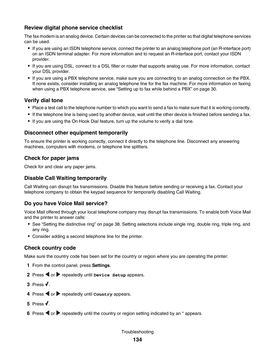 Lexmark 5000 Series Review digital phone service checklist, Verify dial tone, Disconnect other equipment temporarily, 134 