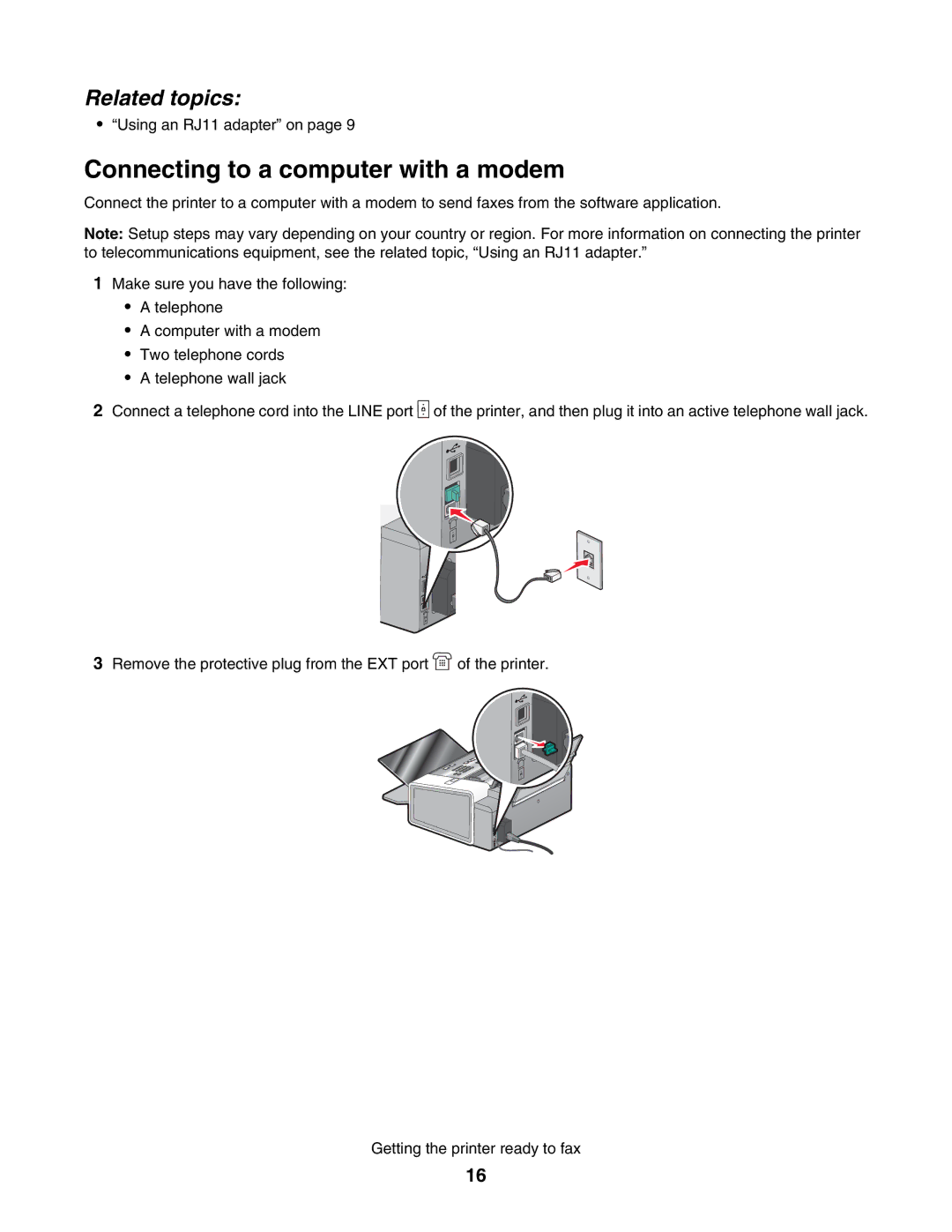 Lexmark 5000 Series manual Connecting to a computer with a modem 