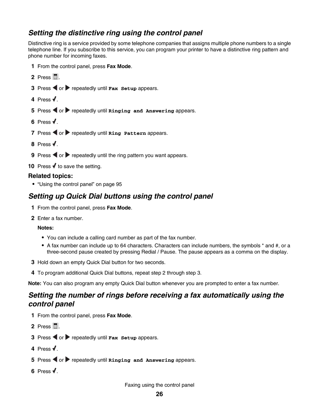 Lexmark 5000 Series manual Setting the distinctive ring using the control panel 