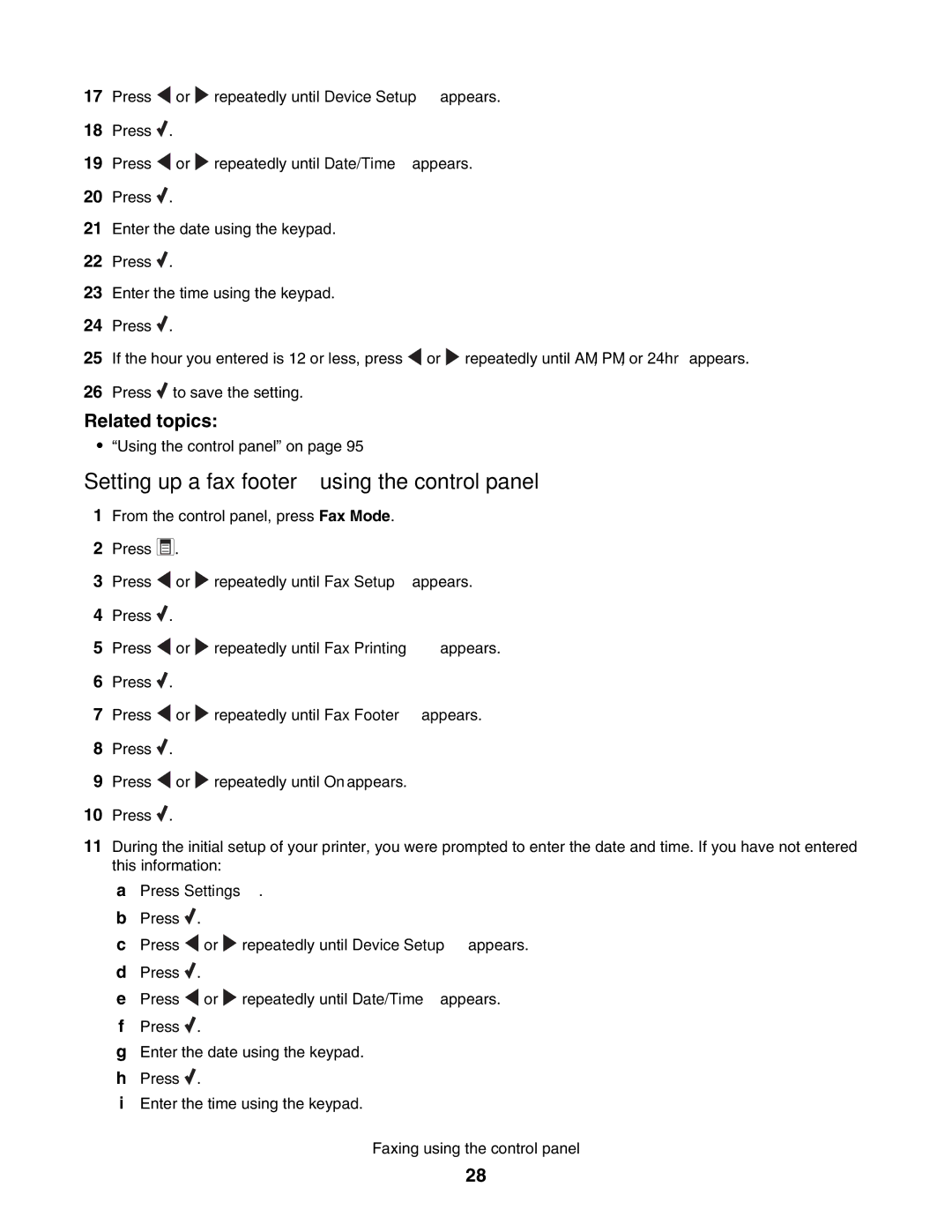 Lexmark 5000 Series manual Setting up a fax footer using the control panel 