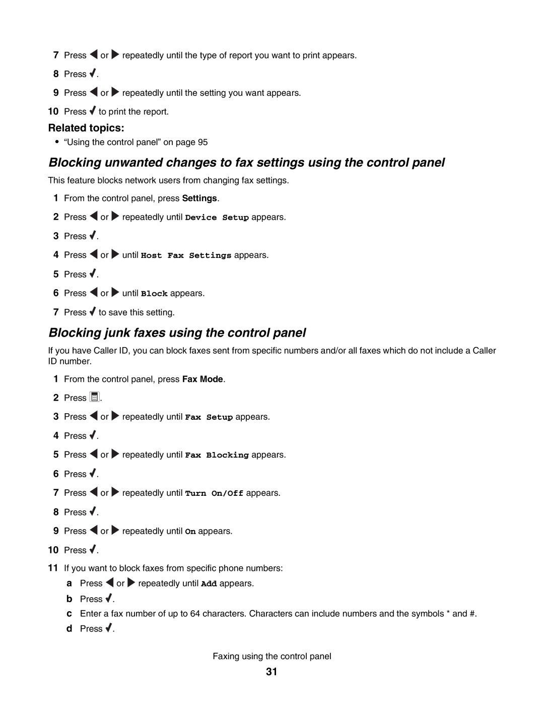 Lexmark 5000 Series manual Blocking junk faxes using the control panel 