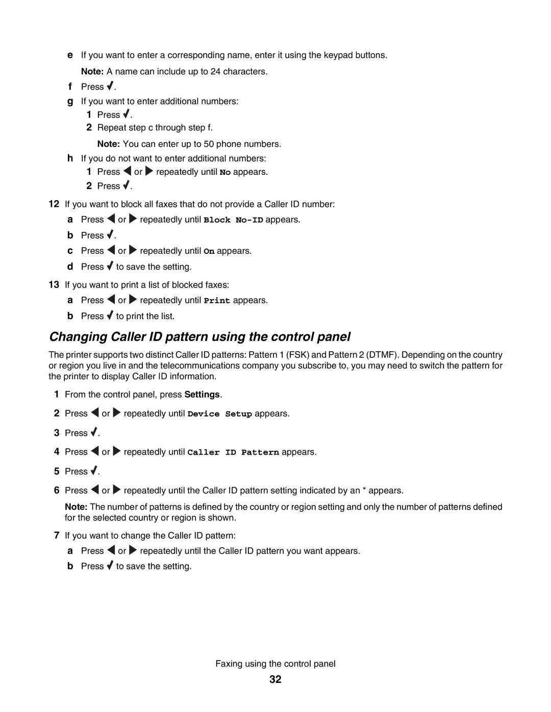 Lexmark 5000 Series manual Changing Caller ID pattern using the control panel 