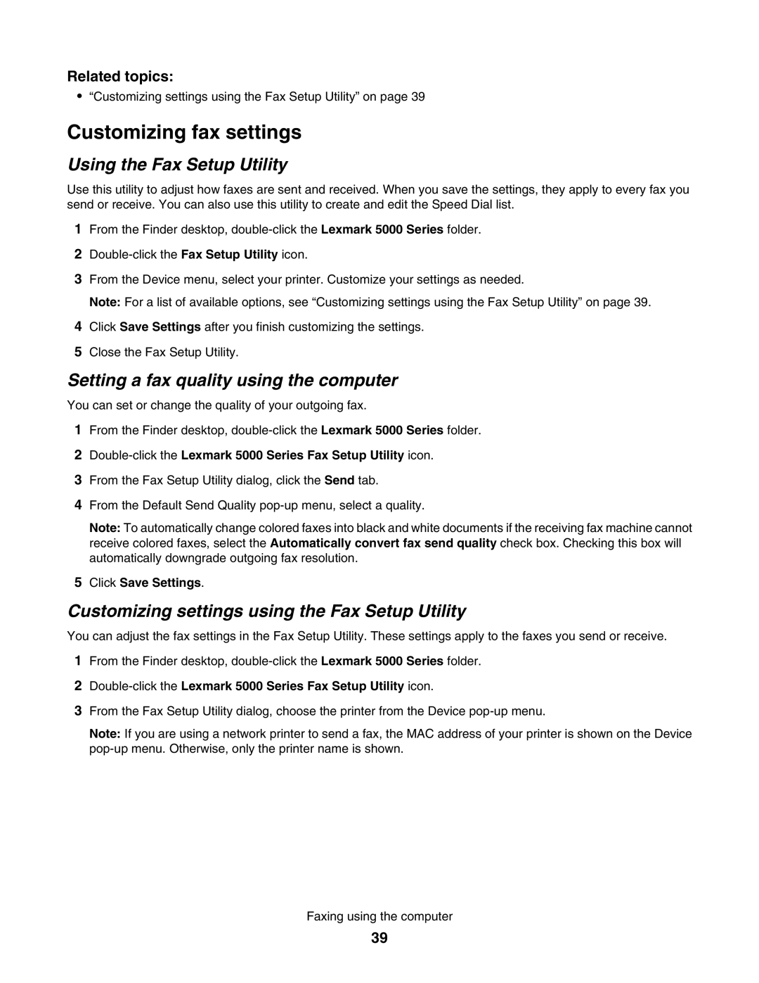 Lexmark 5000 Series manual Using the Fax Setup Utility, Setting a fax quality using the computer 