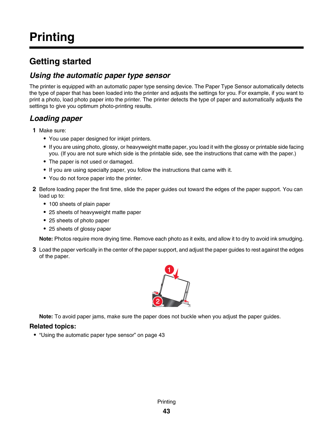 Lexmark 5000 Series manual Printing, Using the automatic paper type sensor 