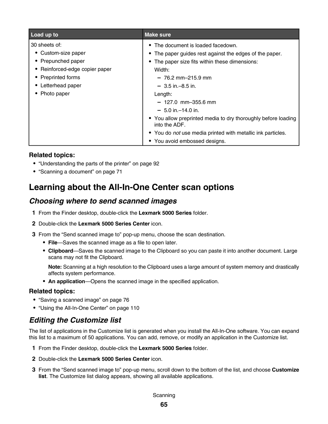 Lexmark 5000 Series manual Learning about the All-In-One Center scan options, Choosing where to send scanned images 