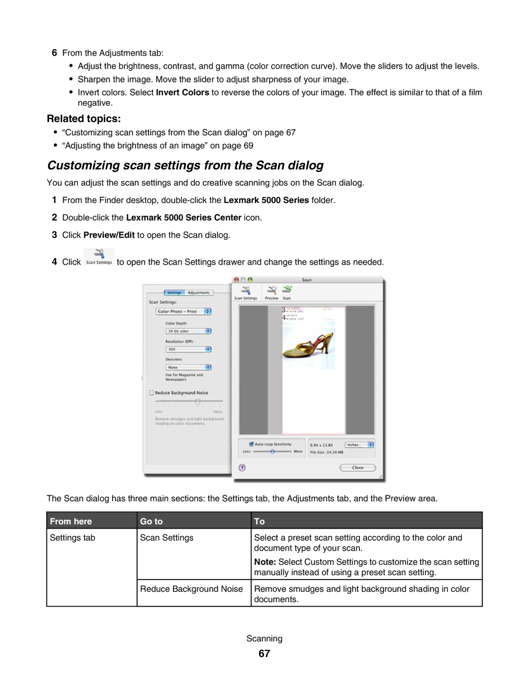 Lexmark 5000 Series manual Customizing scan settings from the Scan dialog, From here Go to 