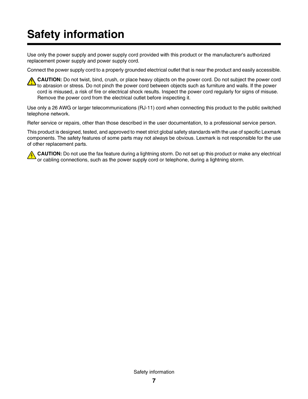 Lexmark 5000 Series manual Safety information 