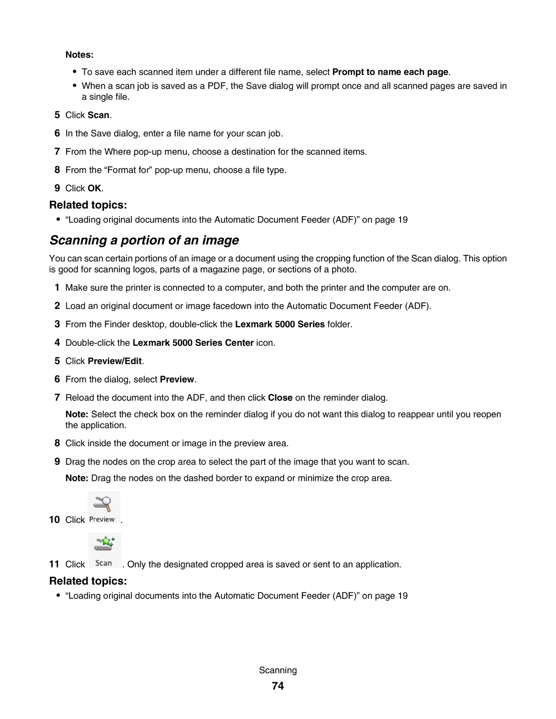 Lexmark 5000 Series manual Scanning a portion of an image 