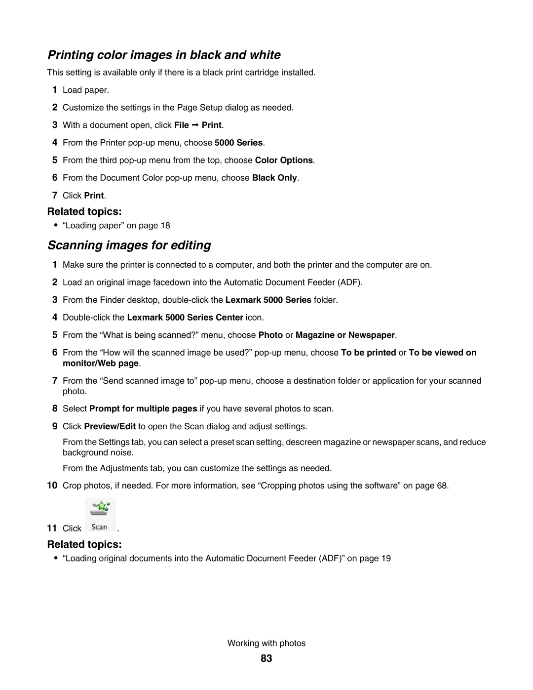 Lexmark 5000 Series manual Printing color images in black and white 