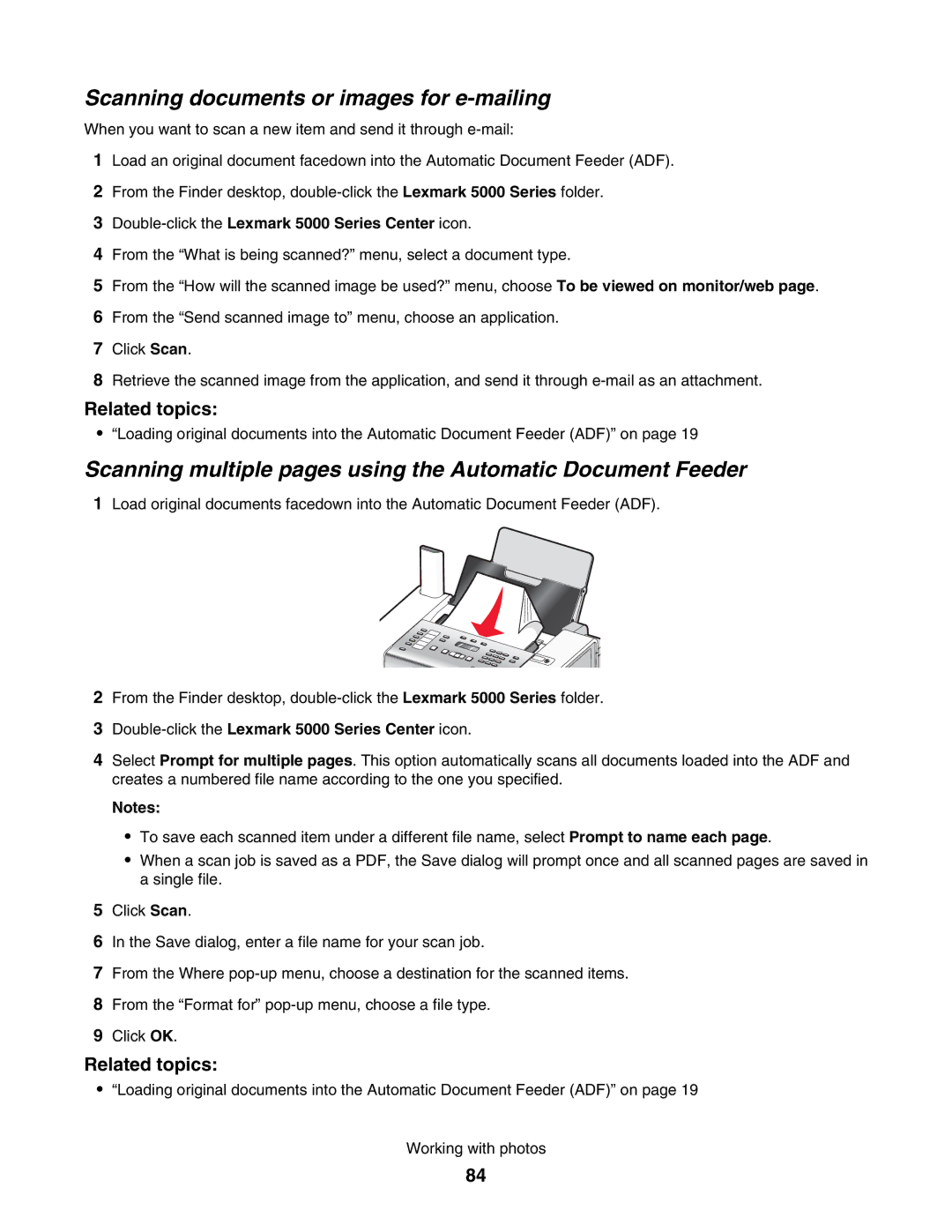 Lexmark 5000 Series manual Scanning documents or images for e-mailing 