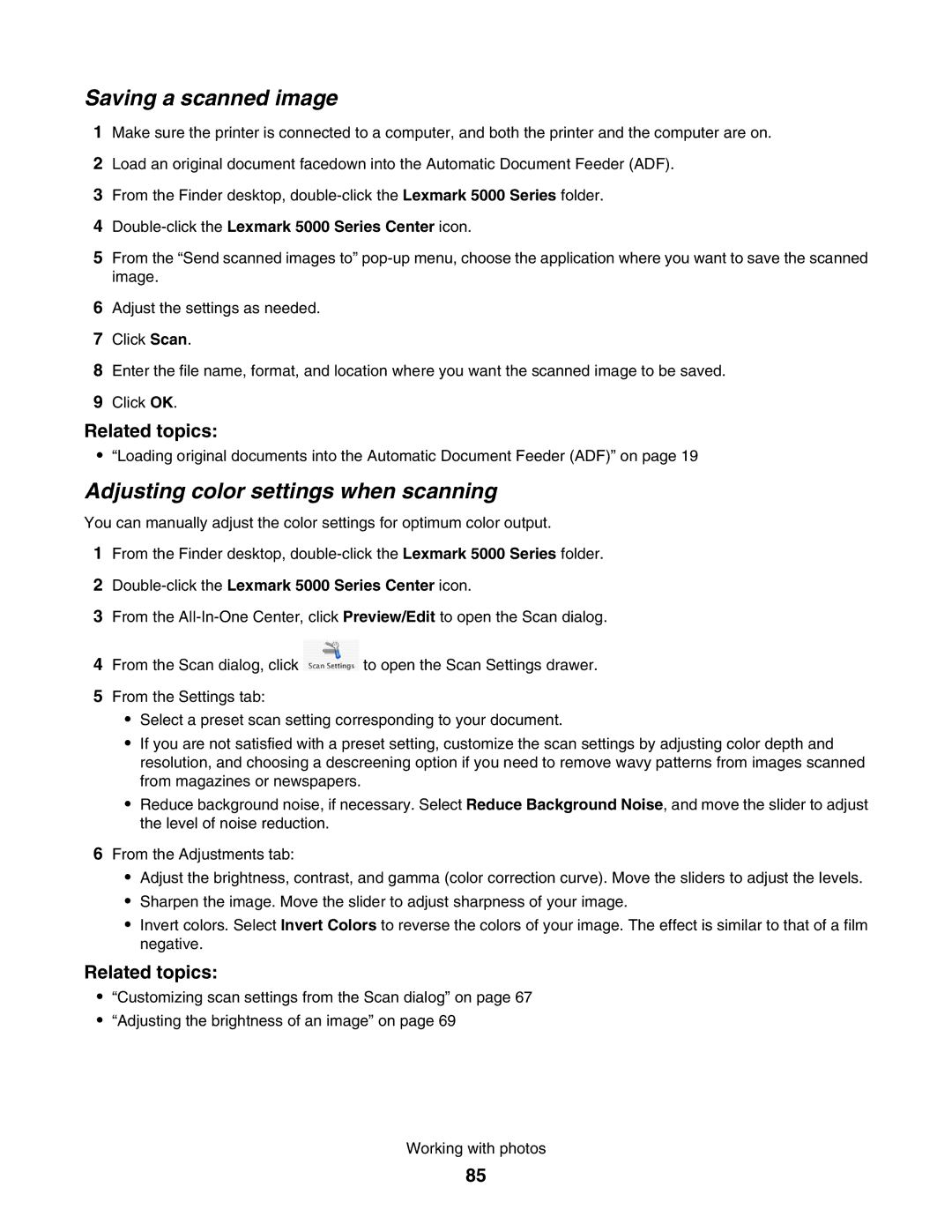 Lexmark 5000 Series manual Saving a scanned image 